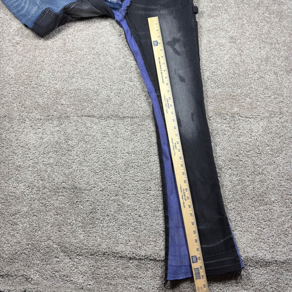 Valabasas Mens Patchwork Stacked Flare Jeans Black Blue Purple 36 Distressed - Picture 5 of 9
